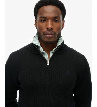 Superdry Pull à demi-fermeture éclair Cotton  noir