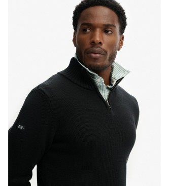 Superdry Pull à demi-fermeture éclair Cotton  noir