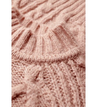 Superdry Rožnati pleteni pulover z rolojem eights