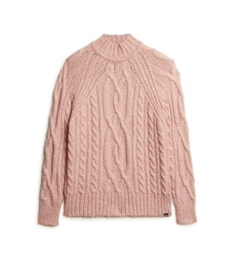 Superdry Rožnati pleteni pulover z rolojem eights