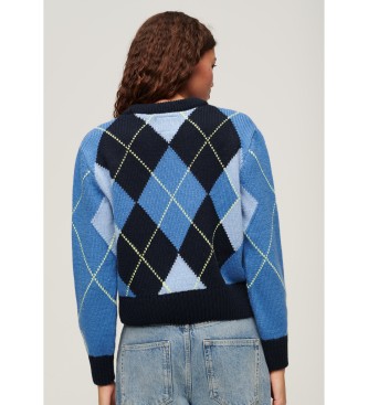 Superdry Modri žakardni pulover z vratom za posadko