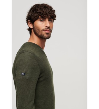 Superdry Sweter z wełny merynosów z zielonym kołnierzem v-neck