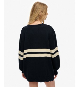 Superdry Oversized V-hals trui met strepen in marineblauw