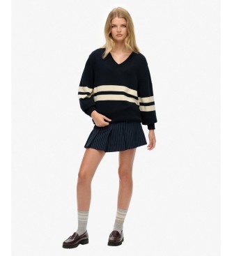 Superdry Oversized V-hals trui met strepen in marineblauw