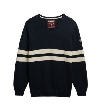 Superdry Oversized V-hals trui met strepen in marineblauw