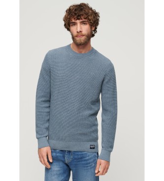 Superdry Pleten pulover z okroglim vratom in modro teksturo