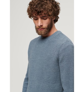 Superdry Dzianinowy sweter z okrągłym dekoltem i niebieską fakturą