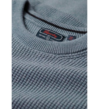 Superdry Pleten pulover z okroglim vratom in modro teksturo