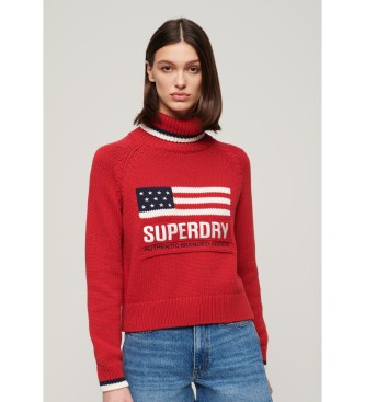 Superdry Gebreide pullover met omgeslagen kraag Americana rood