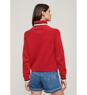 Superdry Pleten pulover z zavihanim ovratnikom Americana red