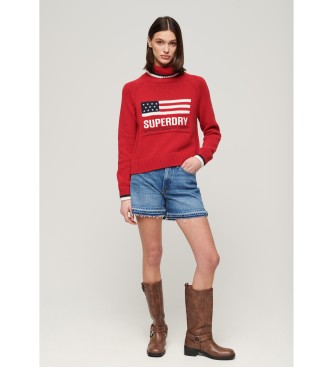 Superdry Pleten pulover z zavihanim ovratnikom Americana red