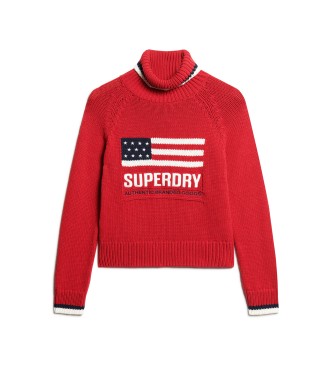 Superdry Dzianinowy sweter z wywijanym kołnierzem Americana czerwony