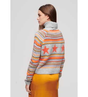 Superdry Strickpullover mit grauem Raglanstreifen und Umlegekragen