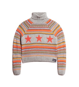 Superdry Knitted pullover with grey raglan striped turn-down collar