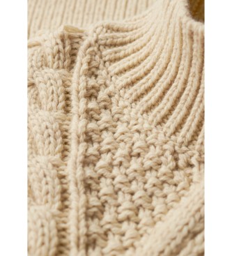 Superdry Aranski pleteni pulover v bež barvi