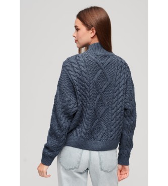 Superdry Aran blue plaited knitted pullover