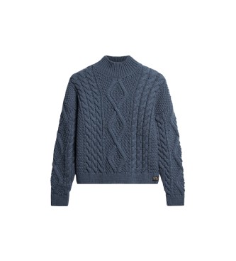 Superdry Aran blue plaited knitted pullover