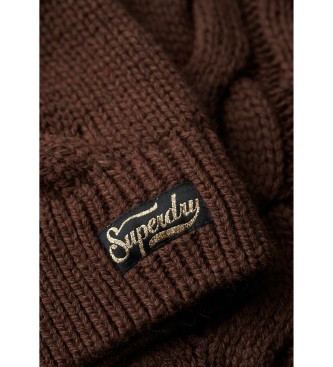 Superdry Pleciony sweter z dzianiny z brązowym kołnierzem polo