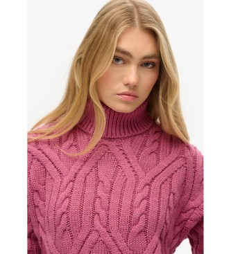 Superdry Braided Knitted Pullover With Polo Collar pink