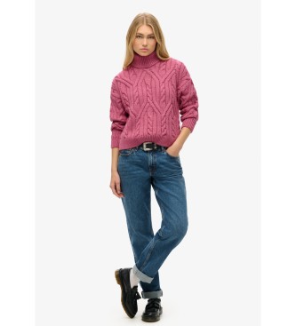 Superdry Braided Knitted Pullover With Polo Collar pink