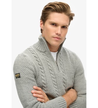 Superdry Vintage Jacob Grey Braided Knitted Half-Zip Pullover with Half Zip