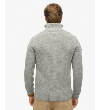 Superdry Vintage Jacob Grey Braided Knitted Half-Zip Pullover with Half Zip