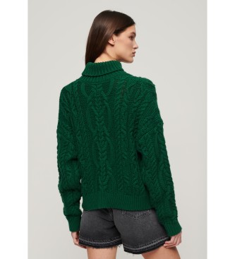 Superdry Pleten pleten pulover z zelenim polo ovratnikom