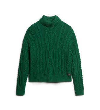 Superdry Pleten pleten pulover z zelenim polo ovratnikom