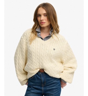 Superdry Maglione oversize a trecce color bianco sporco