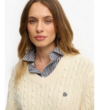 Superdry Maglione oversize a trecce color bianco sporco