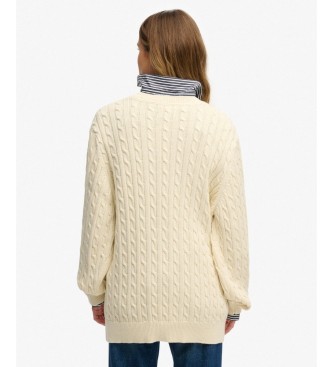 Superdry Maglione oversize a trecce color bianco sporco