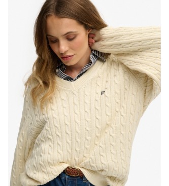 Superdry Maglione oversize a trecce color bianco sporco
