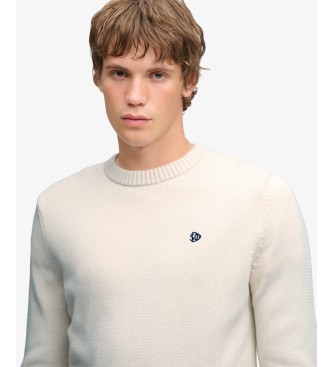 Superdry Pull Preppy en coton blanc cassé