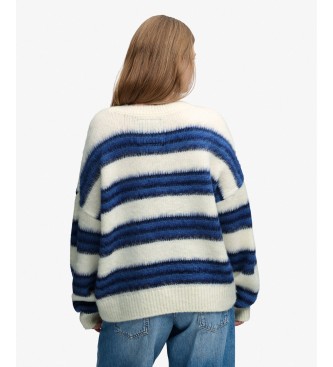 Superdry Rozci?gni?ty sweter w niebieskie paski, czesana bawe?na