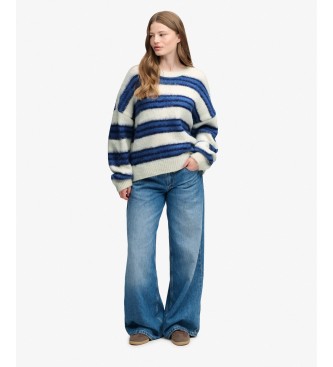 Superdry Rozci?gni?ty sweter w niebieskie paski, czesana bawe?na