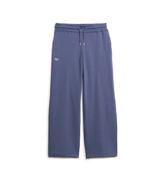 Superdry Spodnie jogger proste z logo Essential niebieskie