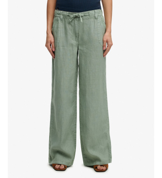 Superdry Pantalon � taille basse en lin vert