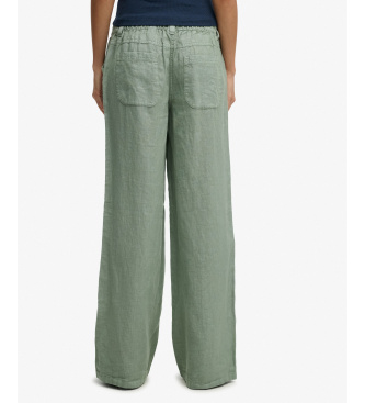 Superdry Pantalon � taille basse en lin vert