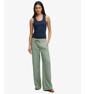 Superdry Pantalon � taille basse en lin vert