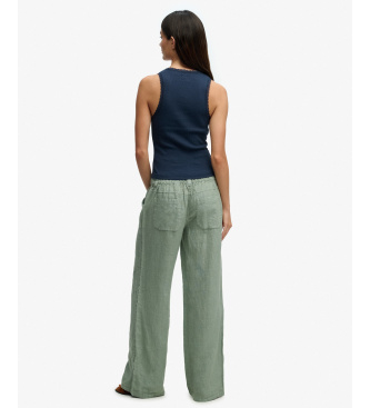 Superdry Pantalon � taille basse en lin vert