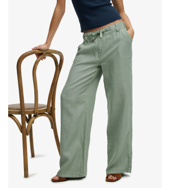 Superdry Pantalon � taille basse en lin vert