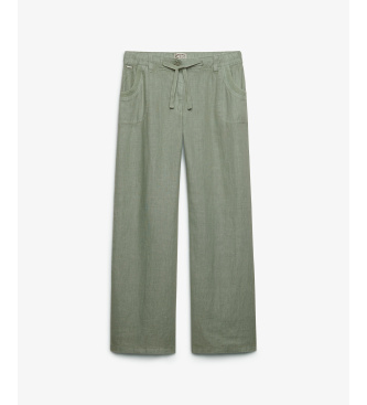 Superdry Pantalon � taille basse en lin vert