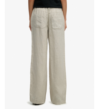 Superdry Pantalon beige � taille basse en lin
