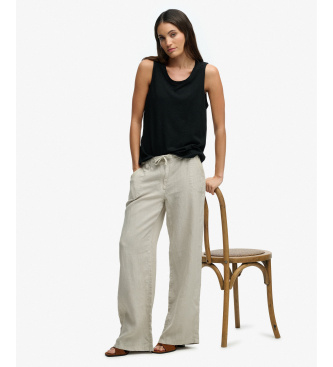 Superdry Pantalon beige � taille basse en lin