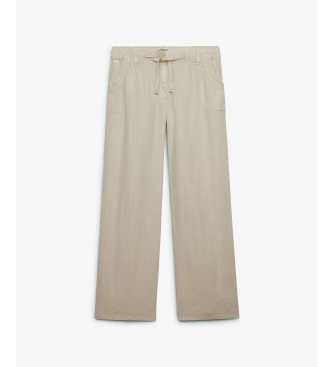 Superdry Pantalon beige � taille basse en lin