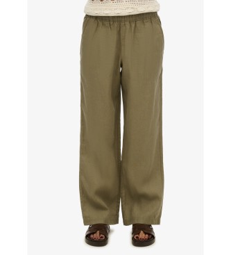 Superdry Zielone spodnie lniane