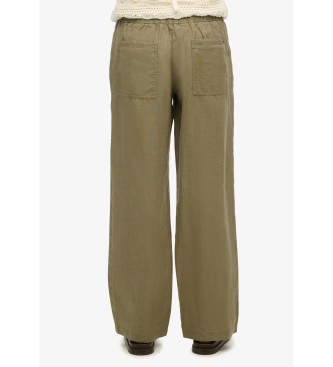 Superdry Zielone spodnie lniane