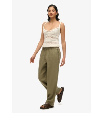 Superdry Zielone spodnie lniane
