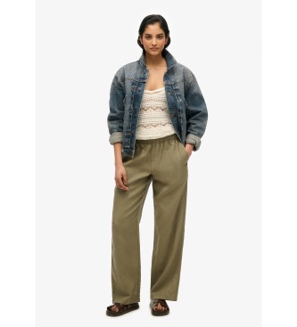 Superdry Zielone spodnie lniane