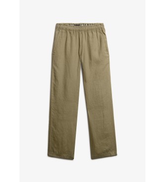 Superdry Zielone spodnie lniane